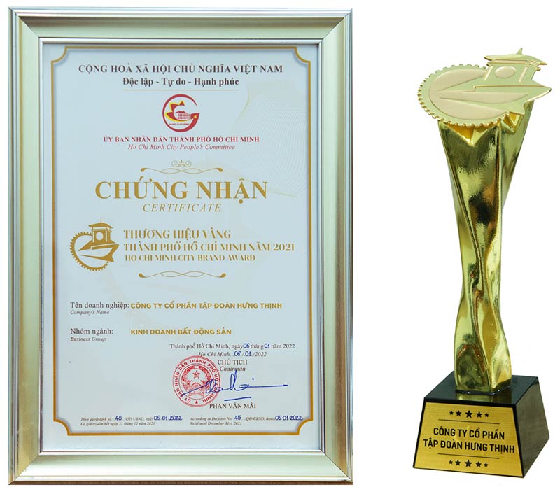 Tập đoàn Hưng Thịnh nhận giải thương hiệu vàng TP.HCM 2021